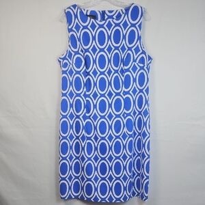 Women's ALYX Size 16 Royal Blue & White Geometric Sleeveless Sheath Dress T8